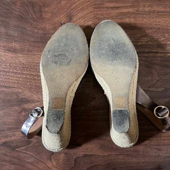 Women's bronze leather wedge heeled sandals - Picture 4 of 5